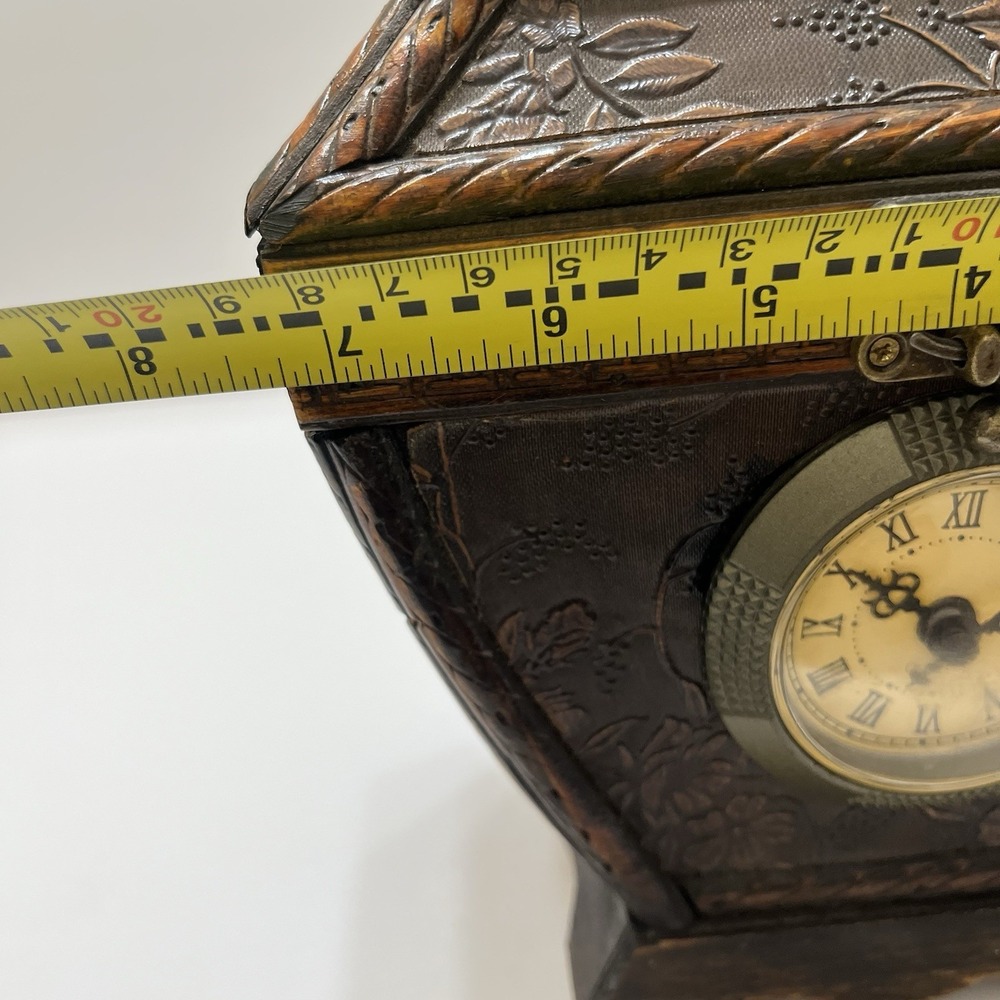 Vintage-Style Wooden Clock/Keepsake Box Hinged Lid Velvet Lined Latch Triangle - Picture 13 of 14